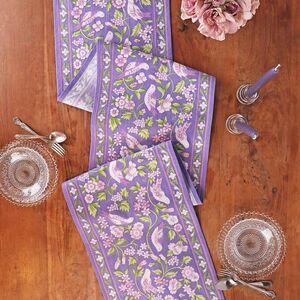 April Cornell Darjeeling 100% Cotton Table Runner Periwinkle Lavender Pink Green
